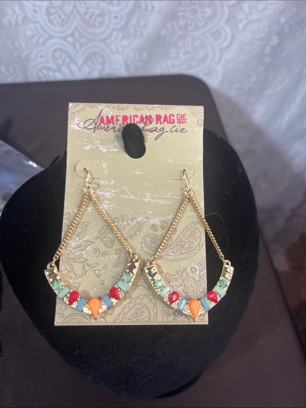 😻5for$15😻American Rag Gold Multi-Color Teardrop Statement Earrings NWT